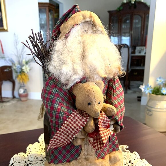 Alta's Heirlooms Handmade Santa with Teddy Bear Primitive Folk Art - Picture 6 of 6